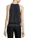 Lauren Sleeveless Smocked-Waist Top, Black