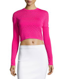 Perforated Knit Cropped Sweater, Cheeky Pink