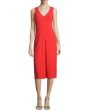 Sleeveless V-Neck Sheath Dress with Inverted Pleat