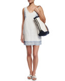 Embellished-Embroidery Linen Shift Dress