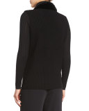 Rabbit Fur-Trimmed Ribbed Sweater Vest, Black