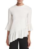 Silk Bell-Sleeve Ruffle Top, Stone White