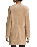 Zip-Front Rolled-Cuff Suede Topper Coat, Taupe