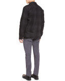 Plaid Wool-Blend Military Shirt Jacket, Black/Gray