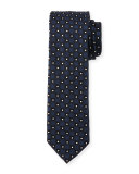 Neat Box-Pattern Silk Tie, Navy