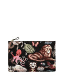 Large Animalia Nylon Pouch Bag, Black Multi