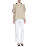 Oversized Short-Sleeve Linen Tunic 