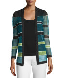 Fancy Ribbon-Stitch Long Cardigan, Teal