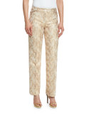 Jacquard Straight-Leg Pants, Fawn/Gold 