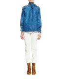 High-Waist Denim Biker Pants, Optic White
