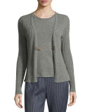 2-in-1 Ribbed Merino Cardigan/Tee Combo, Gray