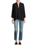 Oversized Split-Neck Blouse