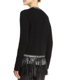 Marla Open-Front Fringe Cashmere Sweater, Noir