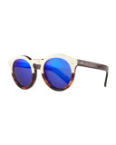 Leonard II Two-Tone Sunglasses, Cream/Havana/Violet