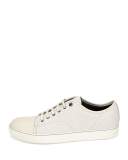 Textured Leather Low-Top Sneaker, White