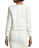 Boxy Tiered Lace Open-Front Jacket, Ivory