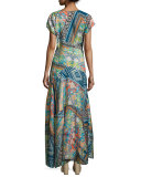 Roseton Short-Sleeve Printed Maxi Dress, Multi Colors, Petite