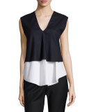 Tiered Pinstripe V-Neck Top, Midnight