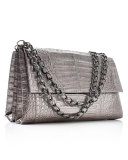 Crocodile Large Flap Shoulder Bag, Anthracite