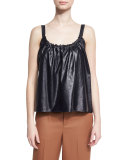 Smocked Leather Camisole, Navy