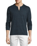 Eyelet Burnout Henley T-Shirt, Blue Heather