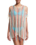 Nightfall Striped-Crocheted Beach Sweater, Natural