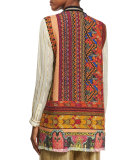 Fringe-Trim Printed Tweed Vest, Multi