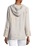 Carmelita Linen Hooded Zip-Front Jacket 