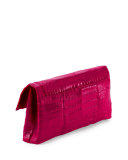 Gotham Crocodile Flap Clutch Bag, Pink