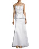 Sleeveless Peplum-Waist Embellished Gown, White