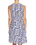 Floral-Print Fit-&-Flare Dress, Blueberry