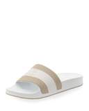Fabric Slide Sandal w/Solomeo Crest, White