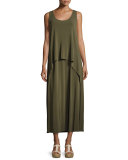 Long Cultivated Crepe Jersey Tank Dress, Dark Green