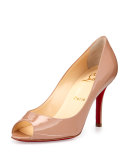 Youyou Patent 85mm Red Sole Pump, Nude