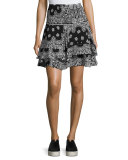 Vera Silk High-Waist Bandana Skirt, Black/White