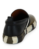 Herald Leather Slip-On Sneaker w/Camo Sole, Green/Black/White