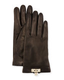 Leather Lock-Cuff Gloves, Black