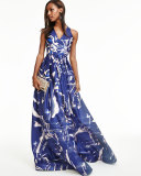 Sleeveless Floral-Print Ball Gown 