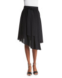 Bria Waist-Tie Asymmetric-Hem Skirt, Black