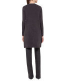 Long-Sleeve Open-Front Linen/Silk Knit Coat, Elephant