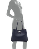 Roseau Reversible Leather Tote Bag, Navy/Silver