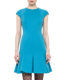 Cap-Sleeve Flounce-Hem Dress, Turquoise