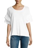 Distressed Ruffle Roadie Tee, White