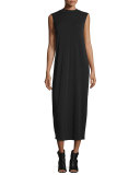 Funnel-Neck Sleeveless Silk Dress, Black 