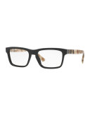 Rectangular Check-Trim Optical Frames, Black