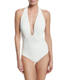 Jocelyn Plunge-Neck Halter One-Piece Swimsuit