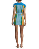 Striped Wrap Mini Dress, Blue/Orange/Green