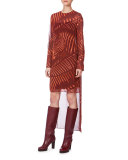 Long-Sleeve Zebra-Print Tunic Dress, Mangosteen