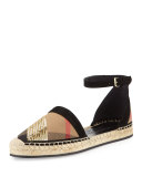Abbingdon Sequined Check Espadrille Flat Sandal, House Check/Gold