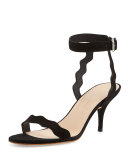 Reina Scalloped Nubuck Sandal, Black